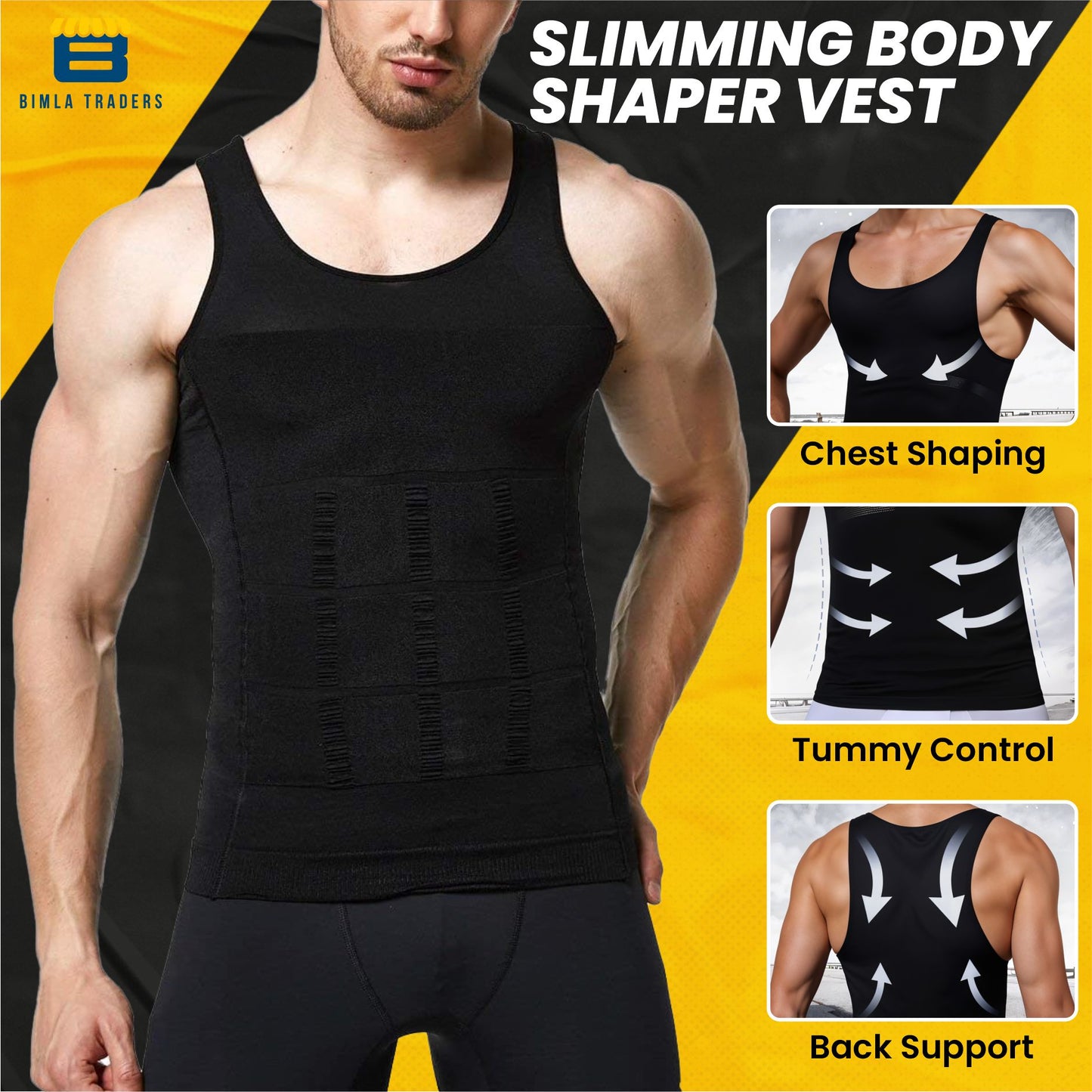 Bimla Traders Mens Slimming Body Shaper Vest, Stretchable Tummy Tucker Tank Top