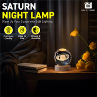 CRAE 3D Saturn Crystal Ball Night Lamp, Galaxy Light Ball with Wooden Base, Perfect for Home Decor, Office, Birthday Gift & Kids Bedroom