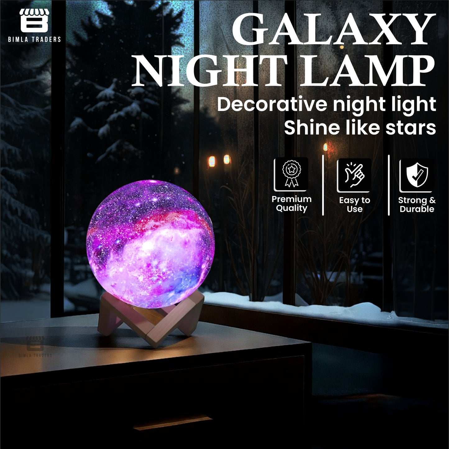 CRAE 3D Galaxy Moon Lamp Decor, Night Light with Wooden Stand | Touch Control LED Moon | Cool Decorative for Unisex