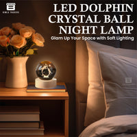 CRAE 3D Dolphin Crystal Ball Night Lamp | Table LED Light with Wooden Stand for for Home Decor, Birthday Gift for Teens Boys and Girls | (Heart Dolphin)