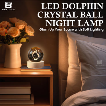 CRAE 3D Dolphin Crystal Ball Night Lamp | Table LED Light with Wooden Stand for for Home Decor, Birthday Gift for Teens Boys and Girls | (Heart Dolphin)