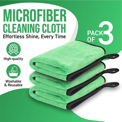 Microfiber Cleaning Cloth| Highly Absorbent,Lint and Streak Free, Multi-Purpose Wash Cloth for Kitchen,Car,Window,Stainless Steel,Silverwear(Pack of 3)