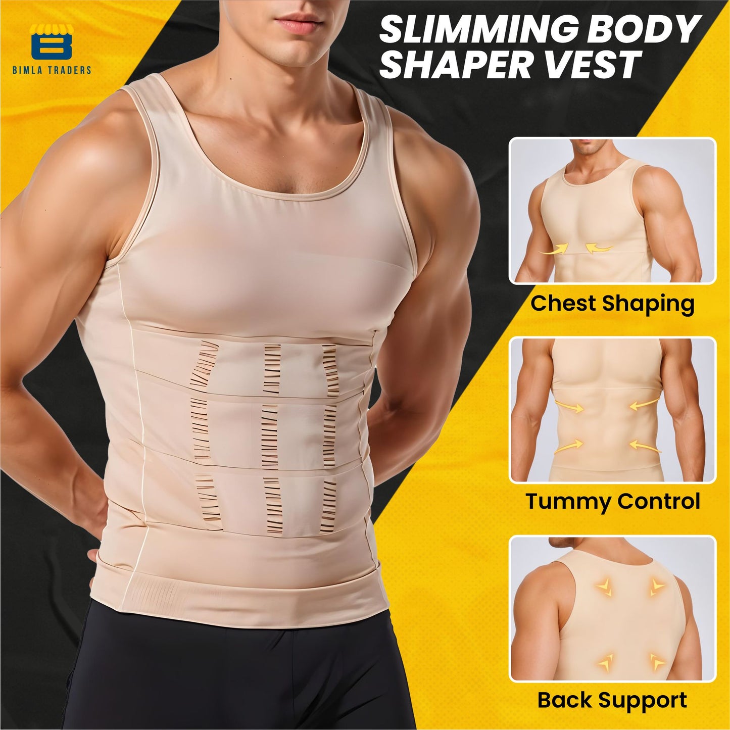 Bimla Traders Mens Slimming Body Shaper Vest, Stretchable Tummy Tucker Tank Top