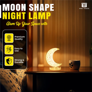 CRAE Crystal Half Moon Shape Night Lamp | Ideal for Bedroom | Desk Lamp for Bedroom, Home, Living | (Moon Shape)