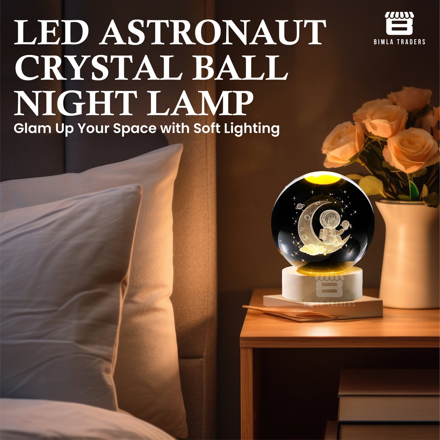 CRAE 3D Crystal Night Lamp Ball - Astronaut, LED Light with Wooden Base, Creative lamp for Home Office Decoration,Best for Gifting (Astronaut)