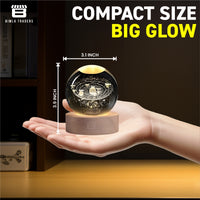 CRAE 3D Solar System Crystal Ball Night Light, Planet Ball for Bedrooms, Table LED Lamp with Woodern Base for Teens Boys and Girls