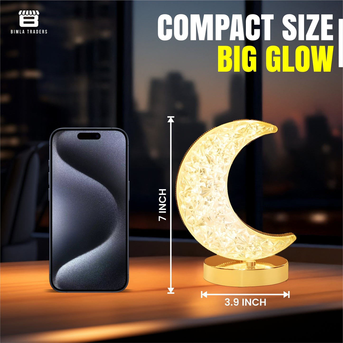 CRAE Crystal Half Moon Shape Night Lamp | Ideal for Bedroom | Desk Lamp for Bedroom, Home, Living | (Moon Shape)