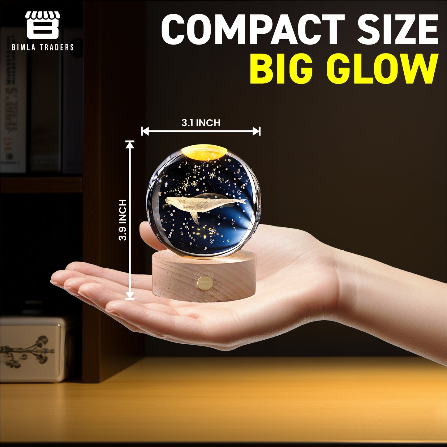 CRAE 3D Whale Crystal Night Lamp, Glass Ball Table Lamp with Wooden Base, Perfect for bedrooms, Nurseries and Cozy Corners (Whale)