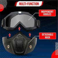 BTfash Anti Scratch UV Protective Motorcycle Face Mask with Detachable Goggles | Anti-Fog UV Protection Riding Mask with Removable Breathable Filter | Full Face Windproof Shield for Biking.(Black)