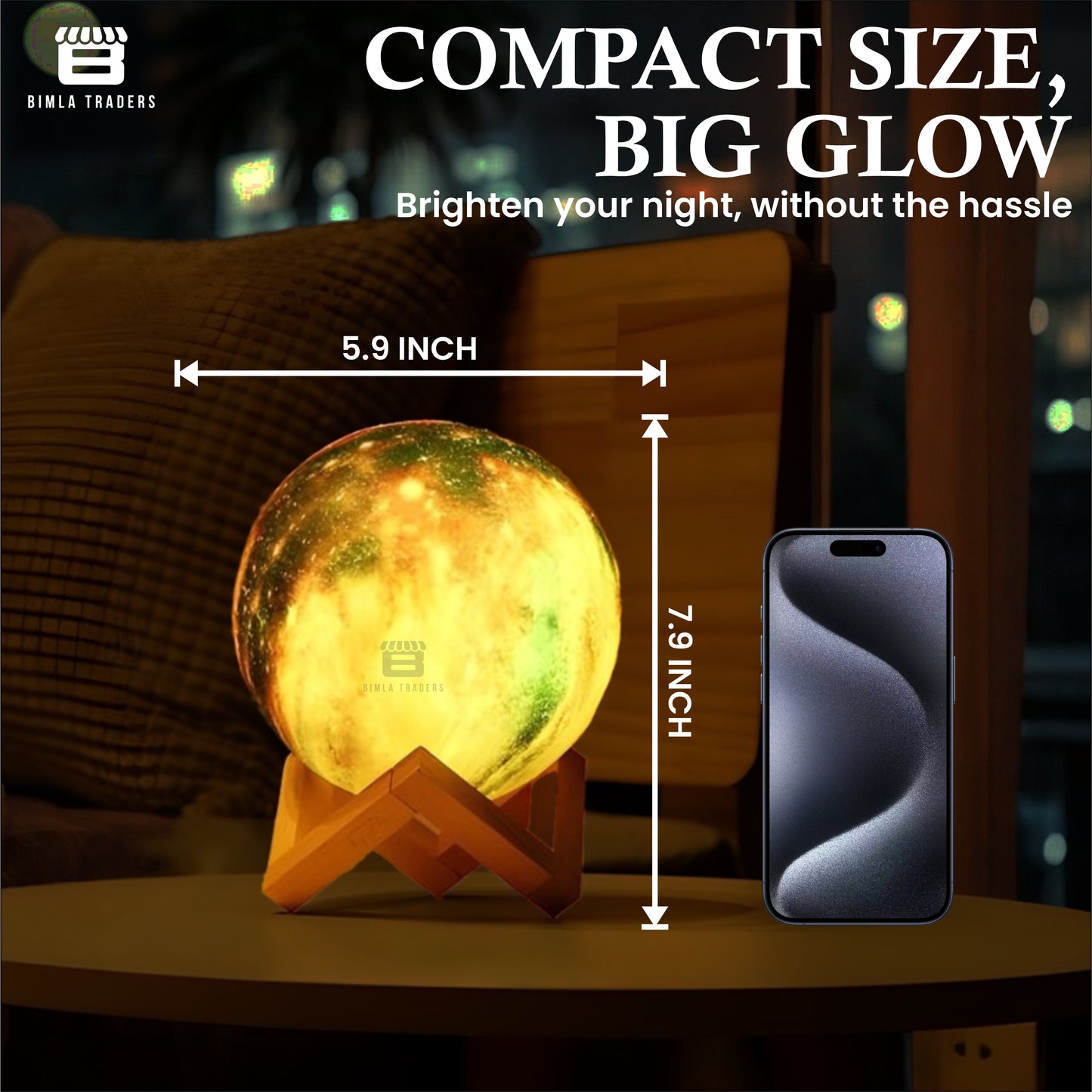 CRAE 3D Galaxy Moon Lamp Decor, Night Light with Wooden Stand | Touch Control LED Moon | Cool Decorative for Unisex