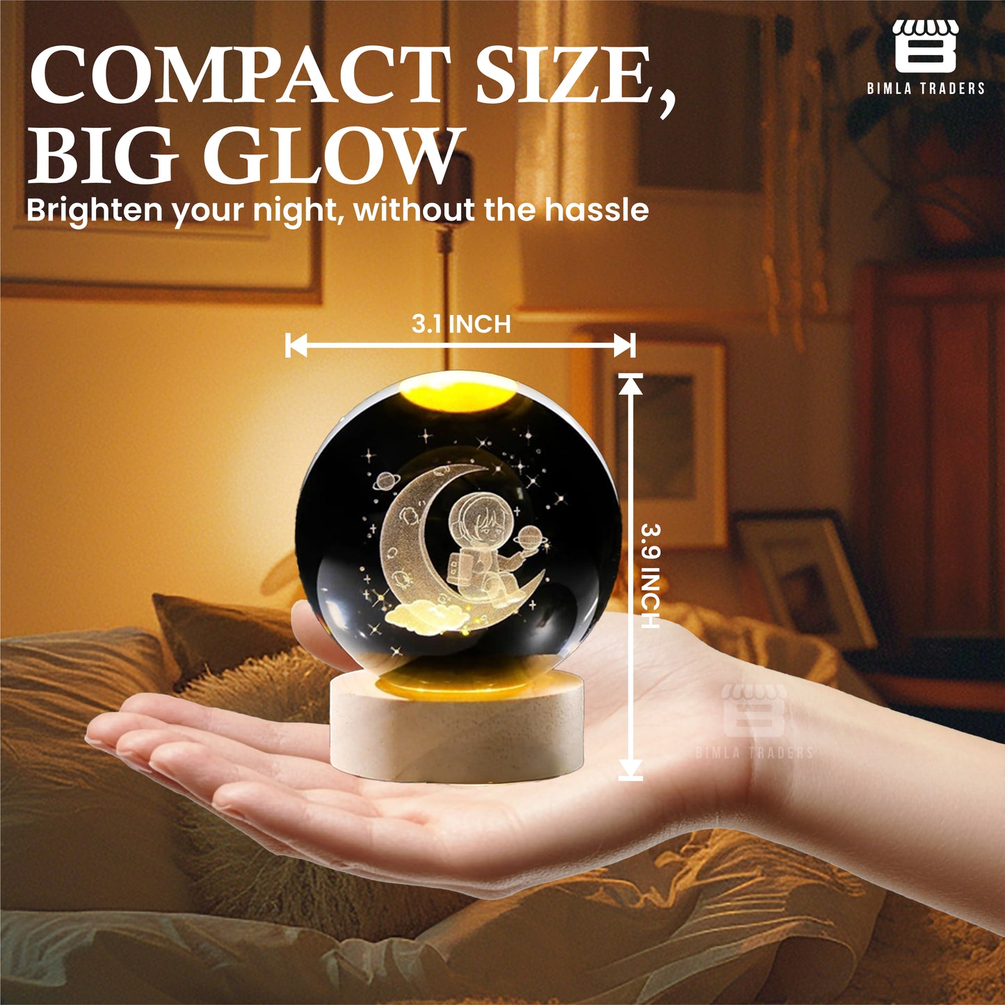 CRAE 3D Crystal Night Lamp Ball - Astronaut, LED Light with Wooden Base, Creative lamp for Home Office Decoration,Best for Gifting (Astronaut)