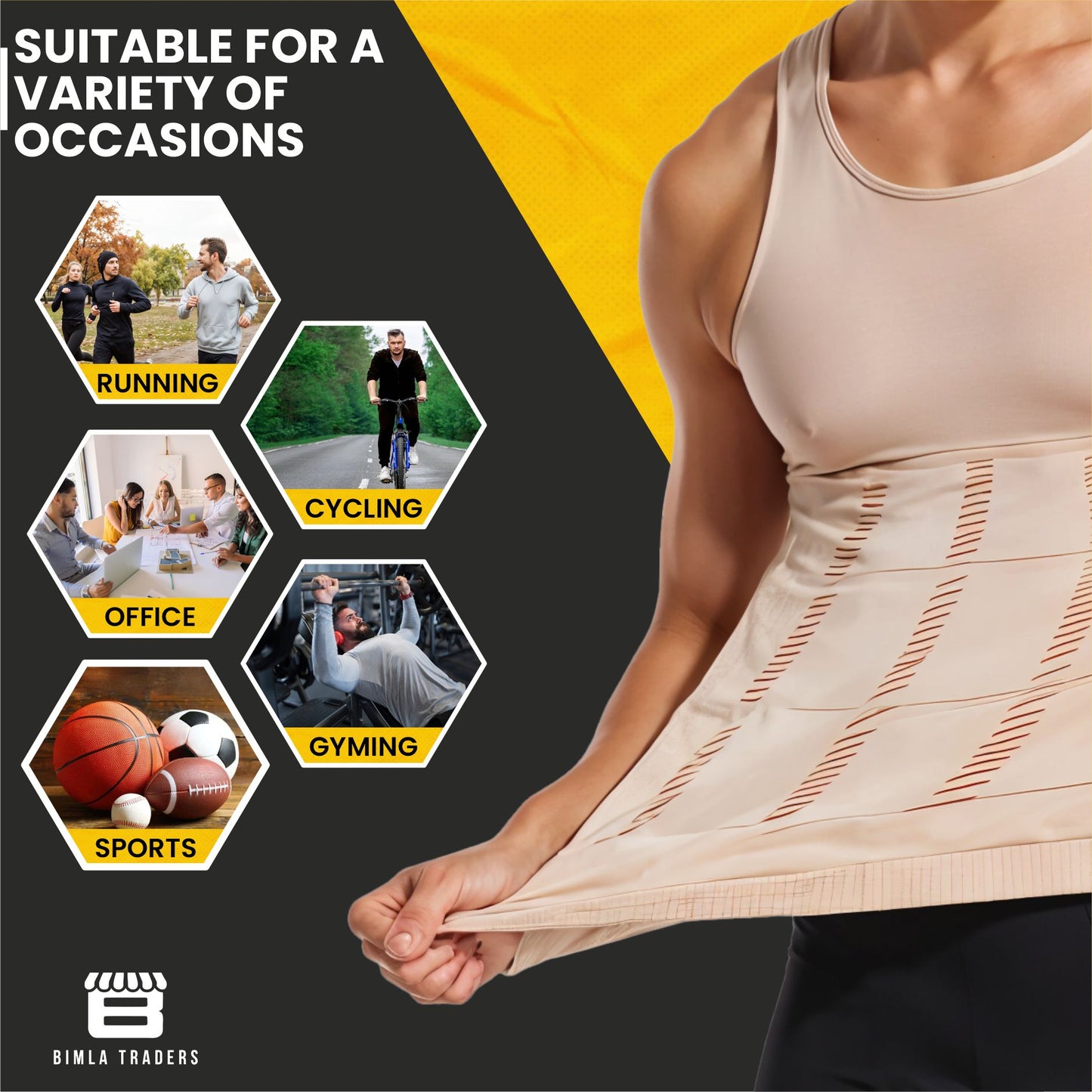 Bimla Traders Mens Slimming Body Shaper Vest, Stretchable Tummy Tucker Tank Top