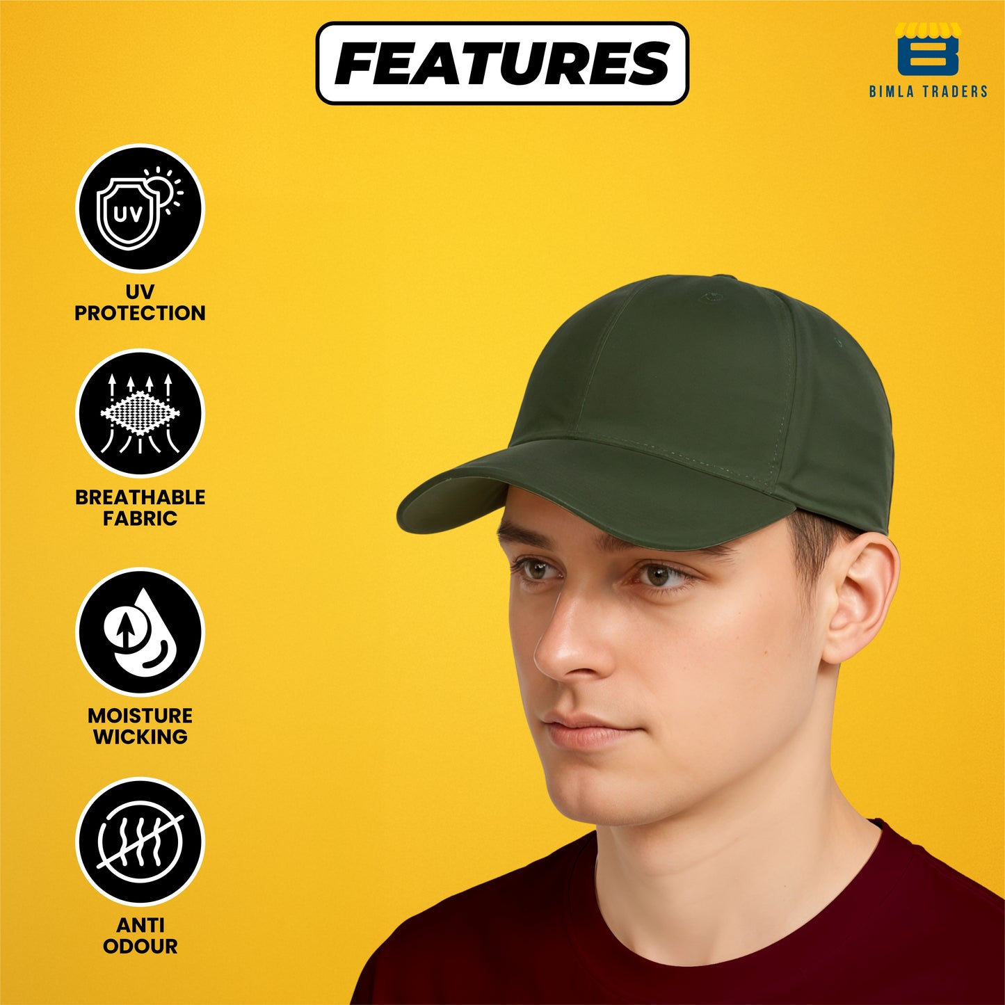Bimla Traders Unisex Adjustable Plain Baseball Caps – Beige & Olive Green (Pack of 2)