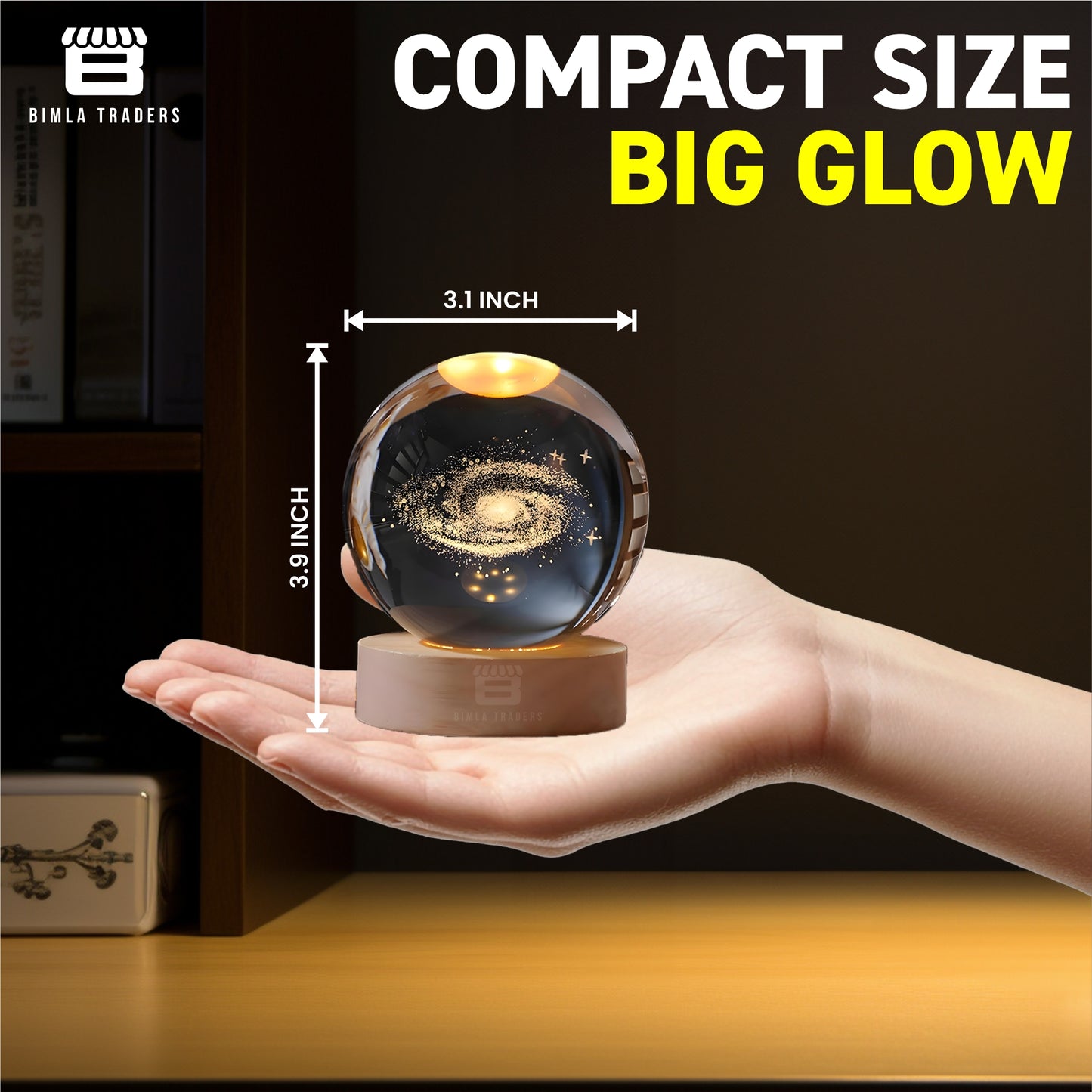 CRAE 3D Milky Way Ball Night Light with Wooden Base for Home Decor, Living Room, Bedrooms Ornament