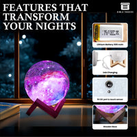 CRAE 3D Galaxy Moon Lamp Decor, Night Light with Wooden Stand | Touch Control LED Moon | Cool Decorative for Unisex