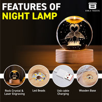 CRAE 3D Crystal Flamingo Ball Night Lamp | Glass Ball Night LED Lamp with Wooden Base for Couple, Home, Office, Birthday Gift | Symbol for Love | (Flamingo)