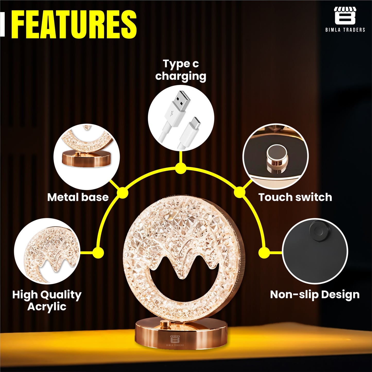CRAE Mountain Shape Crystal Table Lamp Cordless Luxury with Touch Sensor Control | Desk Night Study Light | Diamond Nightstand | Party Decor