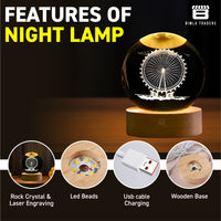 CRAE 3D Ferris Wheel Night Lamp, Creative Engraved Crystal Ball Night Light for Home Decoration Best Gift for Any Occasion (Ferris Wheel)