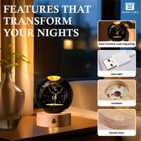 CRAE 3D Deer Crystal Ball Night Lamp, LED Glass Ball Table Lamp with Wooden Base for Home Decor, Office, Birthday Gift (Deer)