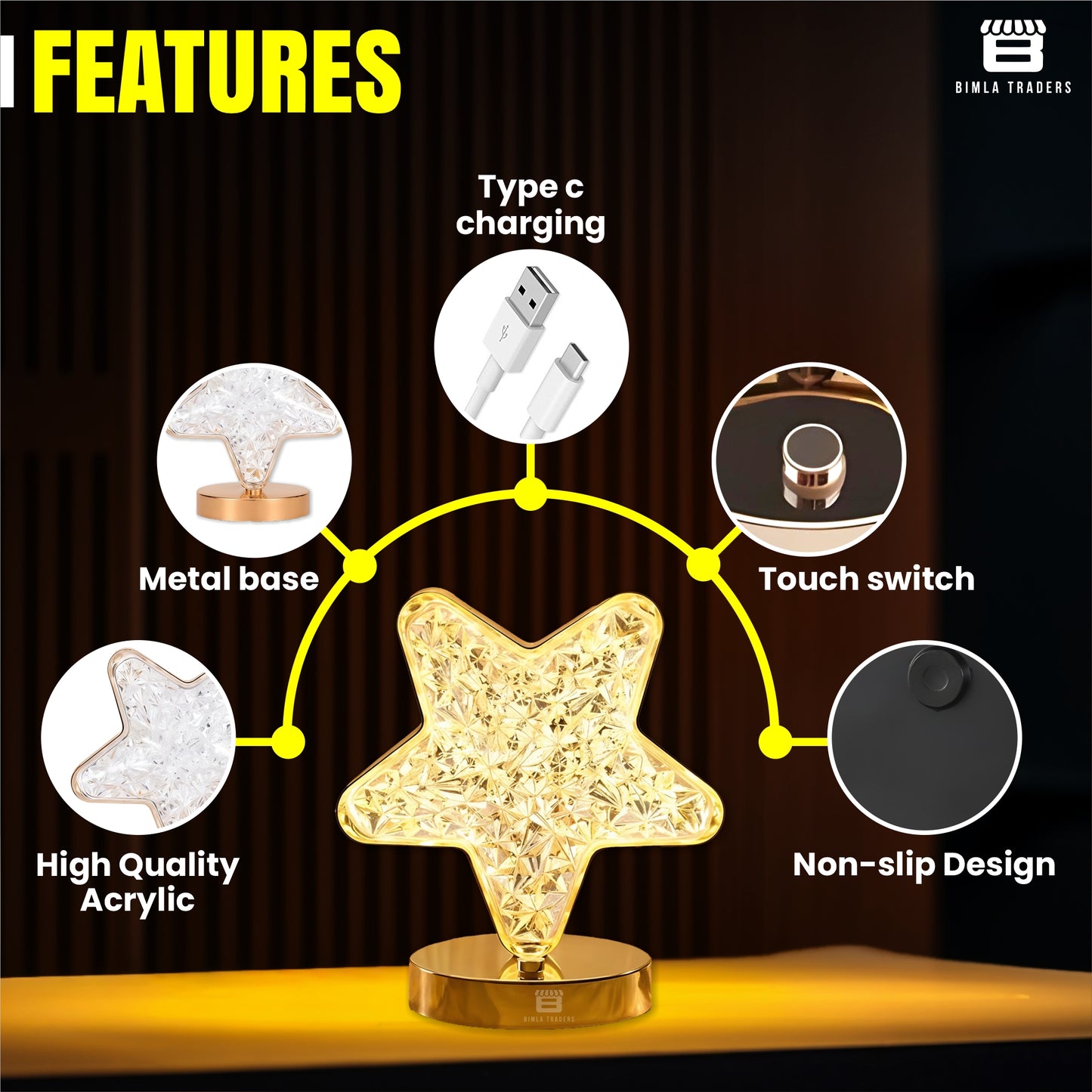Crystal Star Table Lamp For Bedroom Living Room