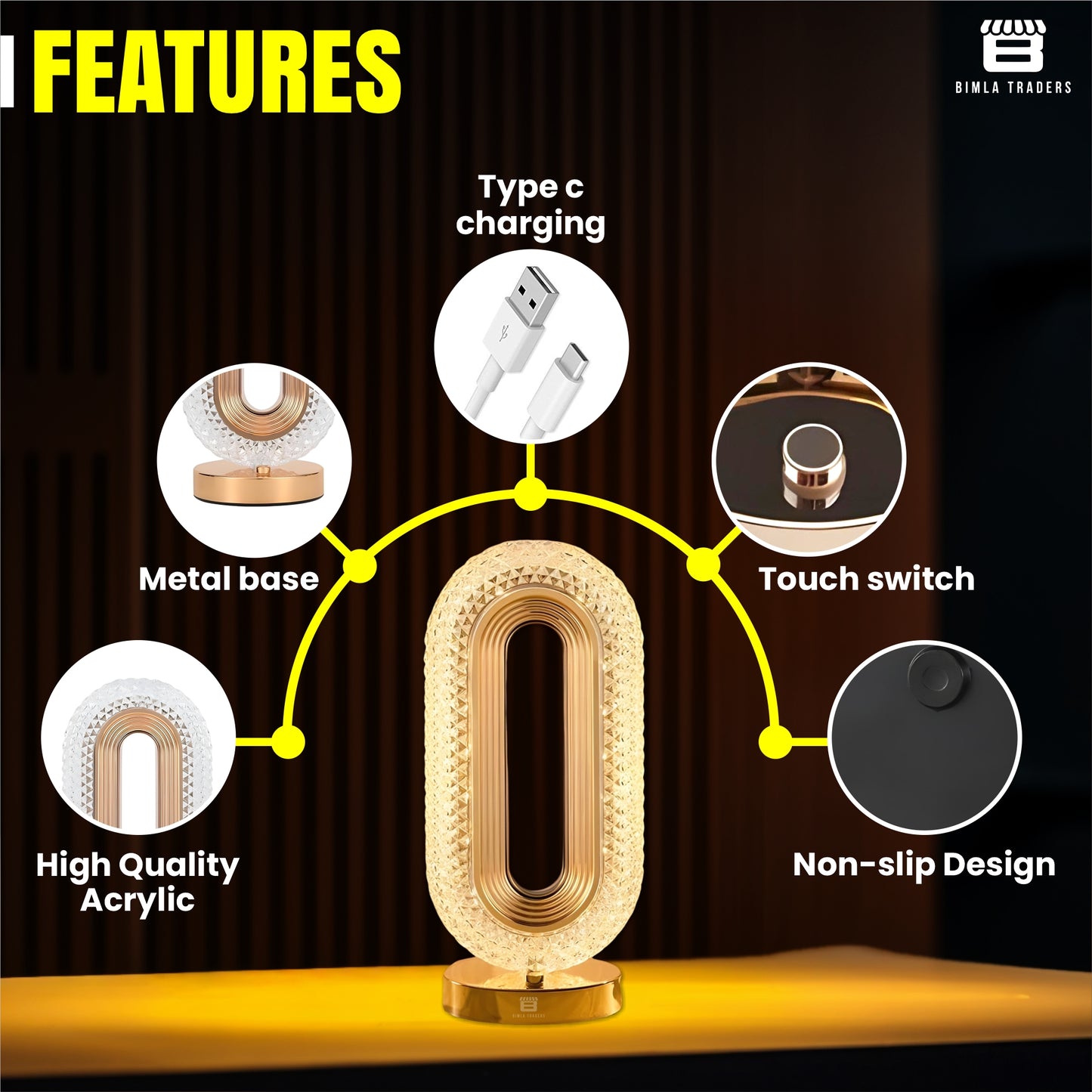 CRAE Oval Crystal Desk Lamp-Touch Control Night Light with Stand, Bedside Lamp, Home Furnishing Decoration, Perfect for Gifts (Oval)