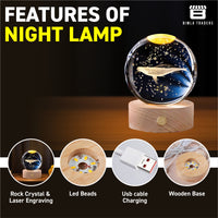 CRAE 3D Whale Crystal Night Lamp, Glass Ball Table Lamp with Wooden Base, Perfect for bedrooms, Nurseries and Cozy Corners (Whale)