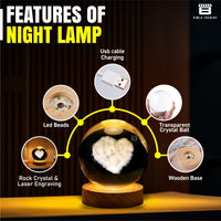 CRAE 3D Love Heart Crystal Ball Night Lamp for Couple, Light Lamp with Wooden Base for Lovers, Mothers Day, Birthday (Love Heart)