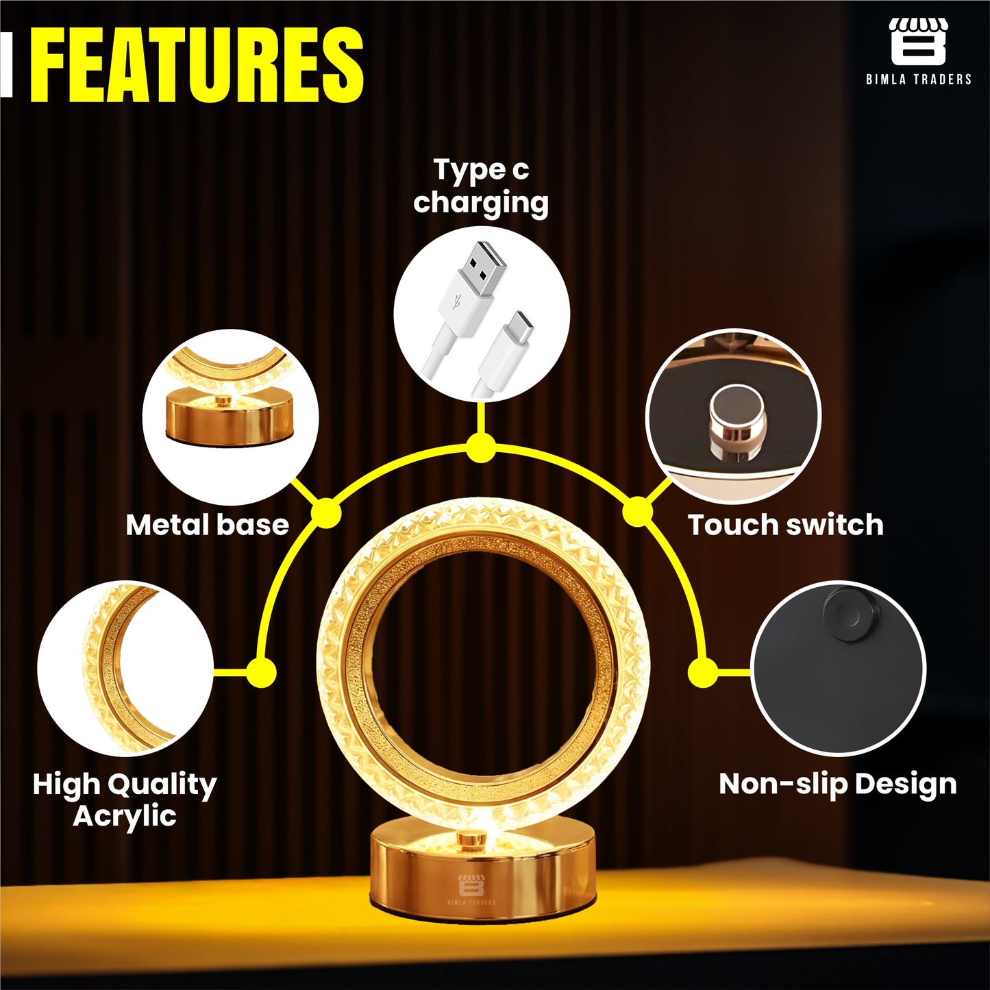 CRAE Crystal Table Lamp Round Cordless Luxury Lamp | Diamond Nightstand | Starry Night | Table LightBedroom, Living Room, Party Decor (Round)