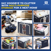 BTfash Clothes, Foldable Clothes Storage Baskets for Wardrobe, Books, Saree, Shirts, Stationery Paper, Document Toy,and Blankets Storage Box with Handles|Assorted | 66 Liter |