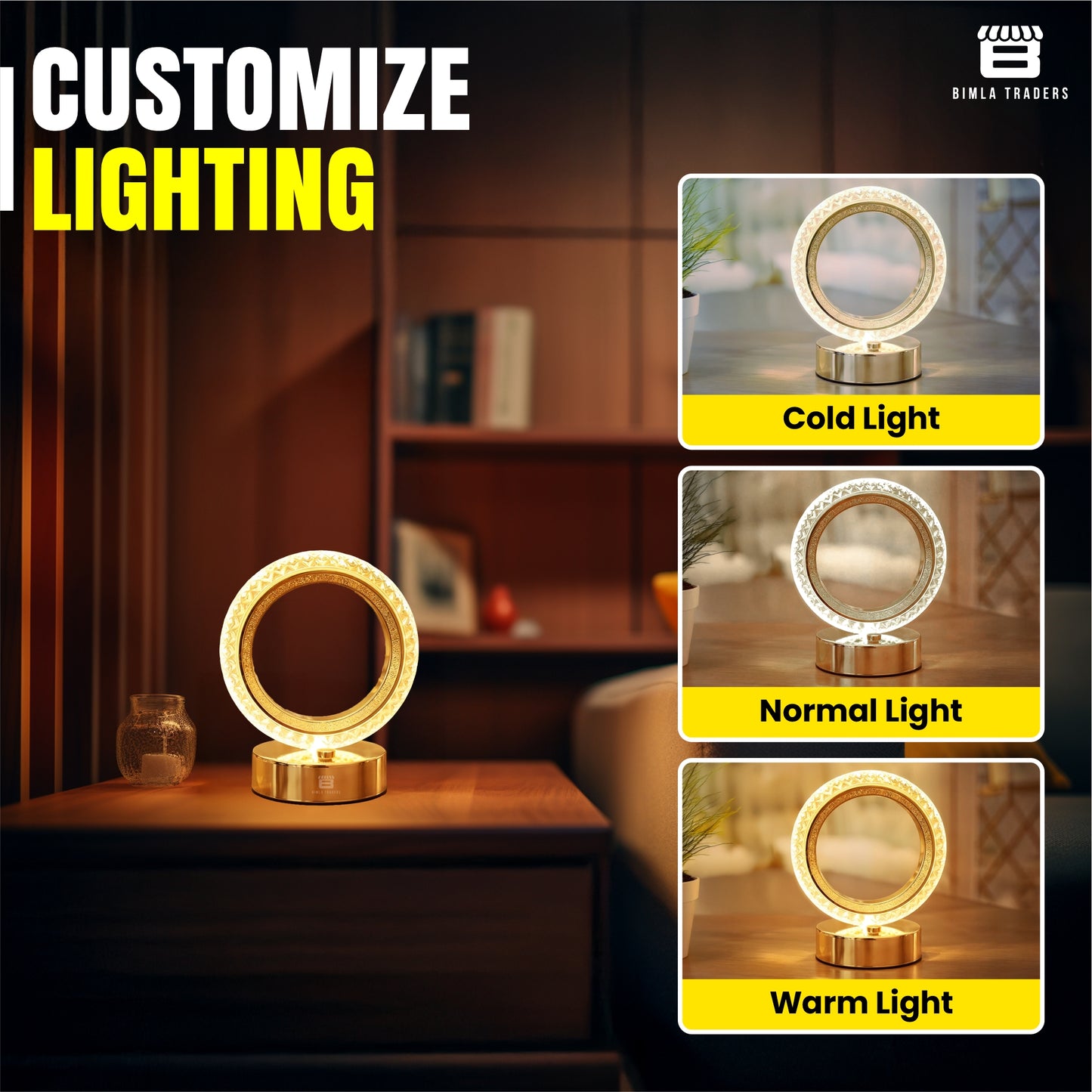 CRAE Crystal Table Lamp Round Cordless Luxury Lamp | Diamond Nightstand | Starry Night | Table LightBedroom, Living Room, Party Decor (Round)