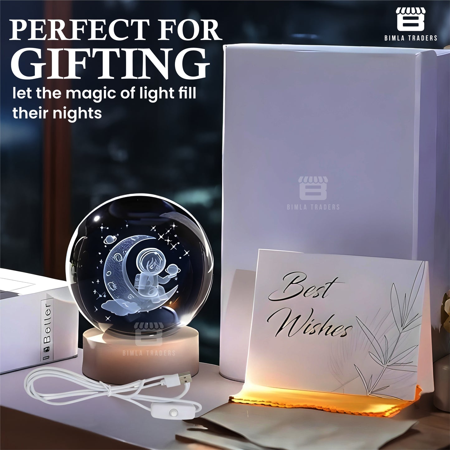 CRAE 3D Crystal Night Lamp Ball - Astronaut, LED Light with Wooden Base, Creative lamp for Home Office Decoration,Best for Gifting (Astronaut)