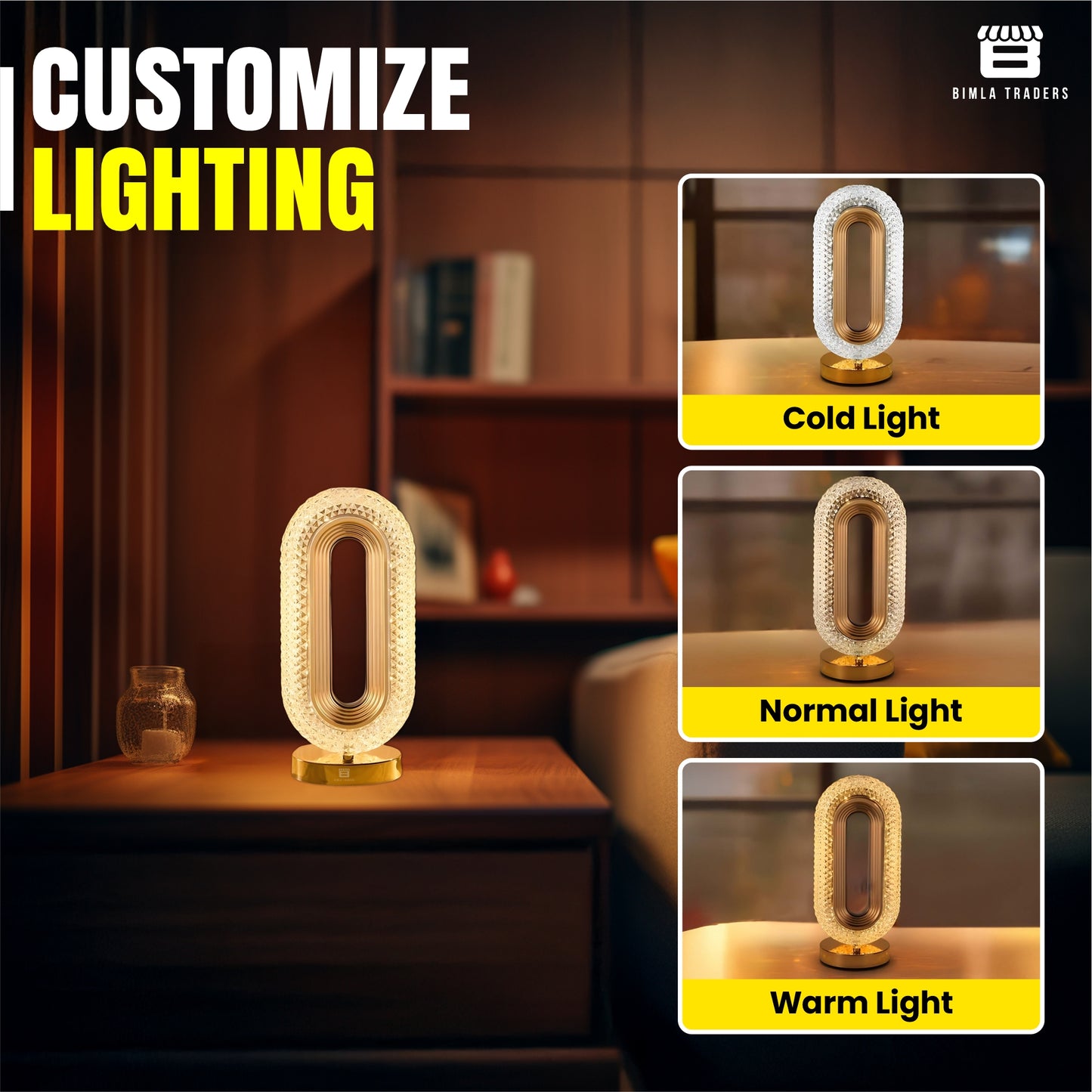 CRAE Oval Crystal Desk Lamp-Touch Control Night Light with Stand, Bedside Lamp, Home Furnishing Decoration, Perfect for Gifts (Oval)