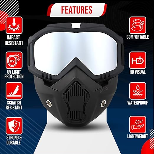 Btag Goggle Mask Anti Scratch UV Protective Open Face & Eyewear Windproof Unisex