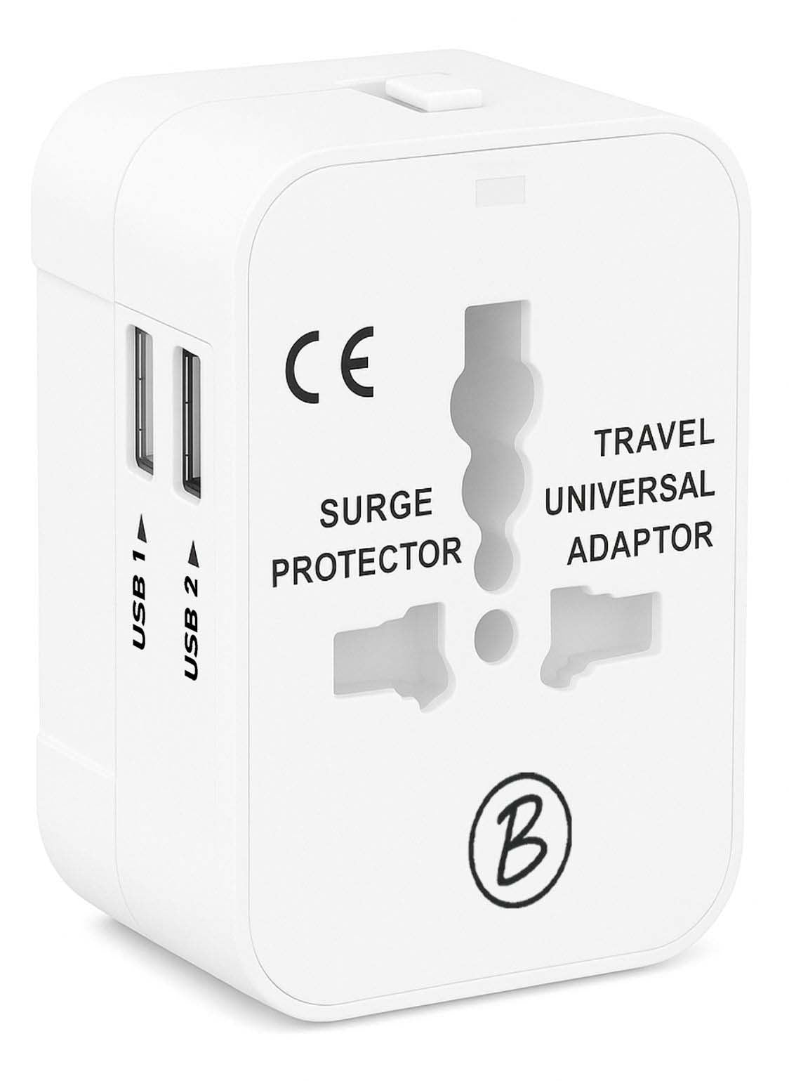 Btag Universal Travel Adapter All-in-One Worldwide Plug Adapter, International with Dual USB Ports , Multi-Country Power Outlet, Compact Adapter