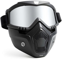 BTfash Anti Scratch UV Protective Motorcycle Face Mask with Detachable Goggles | Anti-Fog UV Protection Riding Mask with Removable Breathable Filter | Full Face Windproof Shield for Biking.(Silver)