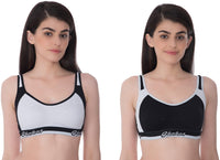 Chahat Women's Cotton Non-Padded Non-Wired Sports Bra (Pack of 2)