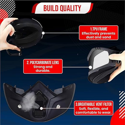 Btag Goggle Mask Anti Scratch UV Protective Open Face & Eyewear Windproof Unisex