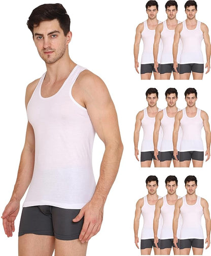 VIP Supreme Mens White Round Neck Sleeveless Cotton Vest Pack of 10