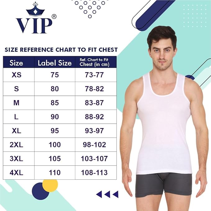 VIP Supreme Mens Round Neck Sleeveless Cotton Vest. Pack of 1 (White/Assorted)