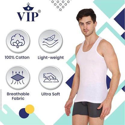 VIP Supreme Mens White Round Neck Sleeveless Cotton Vest Pack of 10