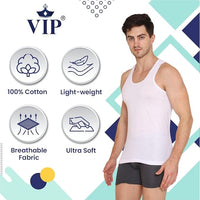 VIP Supreme Mens Round Neck Sleeveless Cotton Vest. Pack of 1 (White/Assorted)