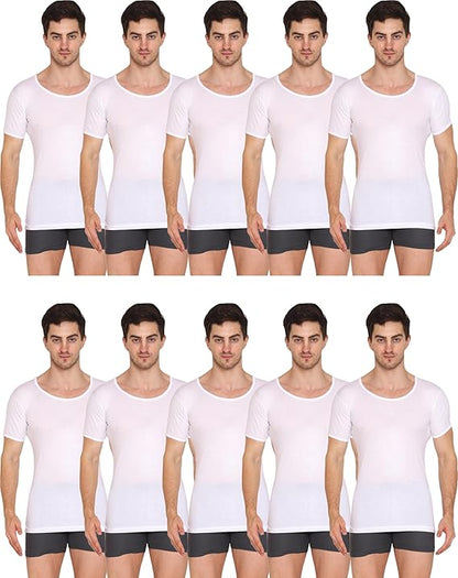 VIP Supreme Mens White Round Neck Half Sleeve Cotton Vest Pack of 10