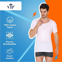 VIP Supreme Mens Round Neck Half Sleeve Cotton Vest. Pack of 1 (White/Assorted)
