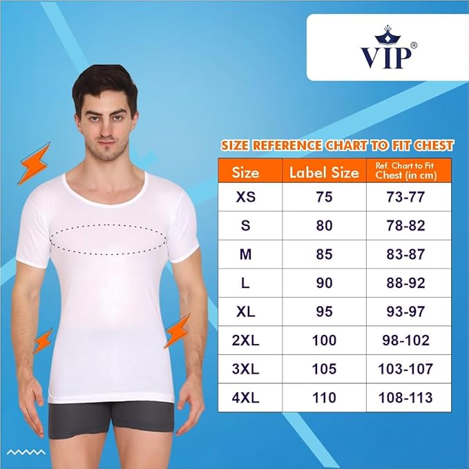 VIP Supreme Mens Round Neck Half Sleeve Cotton Vest. Pack of 1 (White/Assorted)