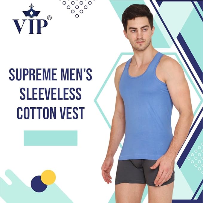 VIP Supreme Men's Sleeveless Cotton Vest (Pack of 5) Assorted