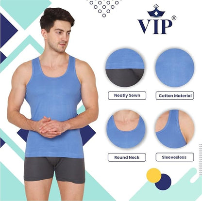 VIP Supreme Men's Sleeveless Cotton Vest (Pack of 5) Assorted