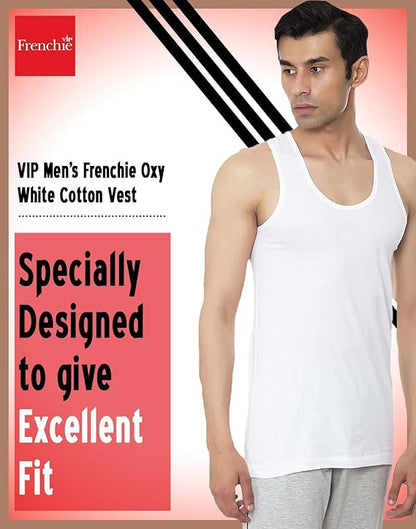 VIP Men's Frenchie Oxy White Cotton Vest (Pack of 4)