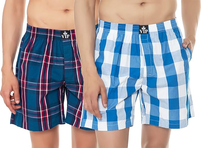 VIP Men's Cotton Boxer Shorts with Side Pockets (Pack of 2)