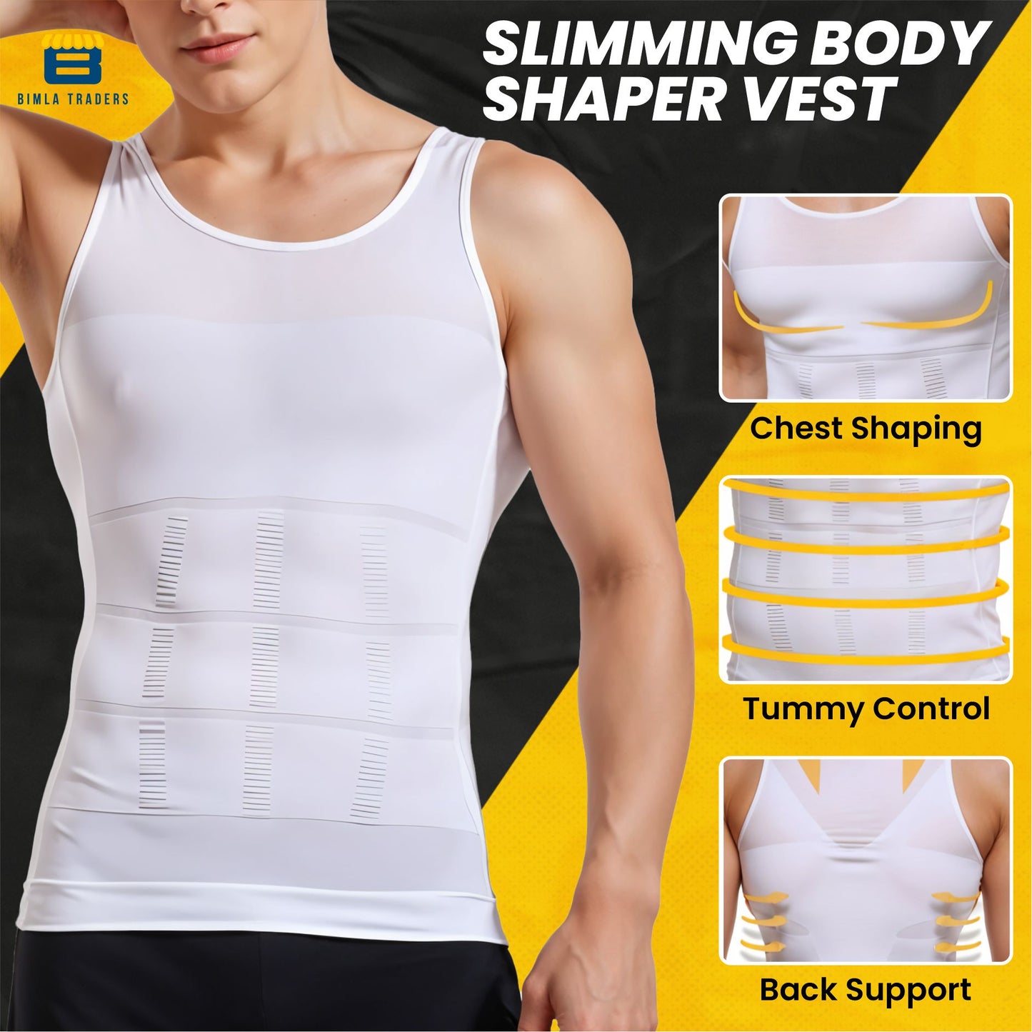 Btag Mens Slimming Body Shaper Vest, Stretchable Tummy Tucker Tank Top