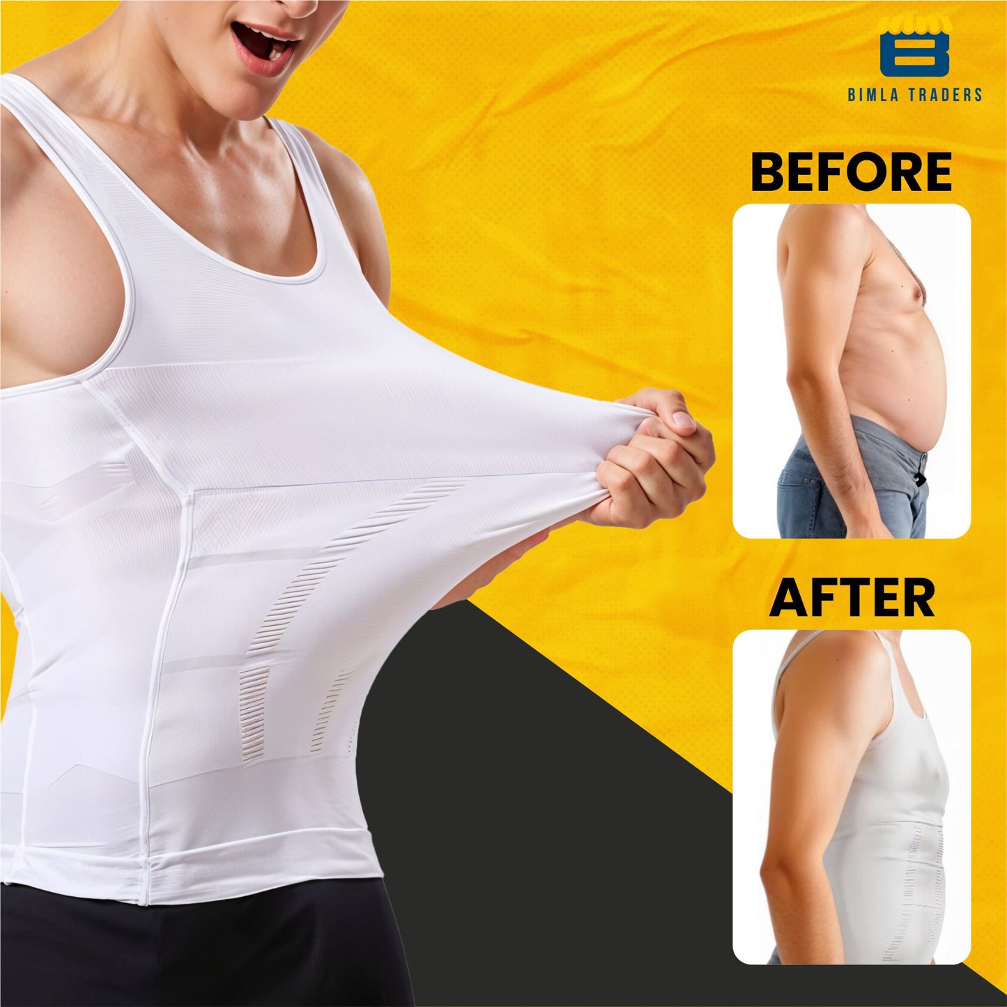 Btag Mens Slimming Body Shaper Vest, Stretchable Tummy Tucker Tank Top